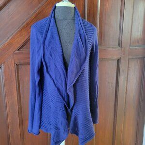 Jones New York Womens Open Front Cardigan Sweater Purple Ribbed Long Sleeve M